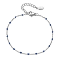 Bohemian silver stainless steel chain bracelet with small dark blue enamel beads - Silver Blue