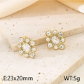 Vintage gold stud earrings with sparkling crystals and pearl details on silk background - Hollow Rhinestone Flower (Gold/KE115222-KFC)