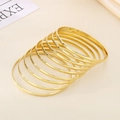 Polished 18k gold plated 3.6mm stainless steel stackable bangles set for women - Inner Diameter 68mm / 9 Pieces Set / Gold