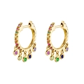 Rainbow hoop earrings with colorful zircon charms and golden finish for women - Gold/Multicolor Zirconia
