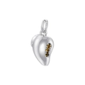 Detail of silver heart-shaped pendant with three inlaid yellow crystals and polished finish - White Gold Olive Green Zircon Mango