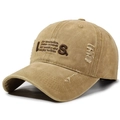 Gorra de béisbol vintage de algodón lavado caqui con detalles desgastados y bordado LS - Ajustable / Caqui