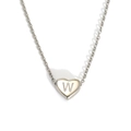 Minimalist silver heart pendant necklace with engraved letter W and dainty O-chain - Letter W Heart Style (S143S-001-W)