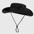 Detail of black outdoor sun hat with metal air vents and adjustable chin strap - One Size / Black