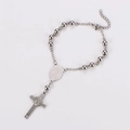 Detail of rosary chain bracelet with silver cross pendant and engraved icon medal charm - Saint Mary Medal Style (款式2钢色) / Silver