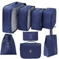 8-piece navy blue travel organizer set with waterproof nylon and mesh storage bags - With Toiletry Bag / 8-piece Set / Navy Blue