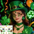 St. Patrick's Day green clover freckles face tattoos for Irish festival makeup - Clover and Gold Coins Style (BF-019)