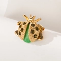 Golden ladybug brooch with green crystals and centered emerald-like gemstone - XD8200-1 Emerald Ladybug