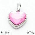 Polierter 18K Gold Herzanhänger mit facettiertem rosa Zirkon-Kristall, 14mm Größe - Nur Anhänger / Stahl Rosa (KP119924-Z)