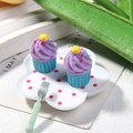Miniature resin cupcake models with purple swirl cream and blue wavy base for DIY crafts - 1.5x1.5cm / Blue Base with Dots
