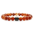 Beaded 8mm bracelet featuring natural red tiger eye stones and a metallic black hematite bead - Red Striped Agate