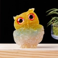 Crystal resin owl figurine featuring yellow and light green gradient on wood base - Mixed Style-Yellow Quartz+Green Fluorite+Opal