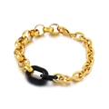 Retro titanium steel chain bracelet with a bold black resin ring in a golden finish - Gold-Black Splicing Style (KB150873-Z)