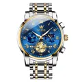 Men's business quartz watch with blue sunray dial and two-tone silver gold steel strap - Two-tone Blue Dial