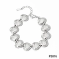 Textured silver shell link bracelet in 316L stainless steel with lobster clasp - Silver Scallop Bracelet (PB876)