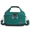 Emerald green oxford cloth crossbody bag with dual front zippers and fashion logo - Dark Green