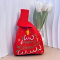 Red knit Christmas knot bag featuring merry Christmas text with festive tree patterns - 20cm Base / Red Christmas Tree