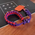 Adjustable hand-woven paracord wrist strap in purple and red with metal ring - Short [Dark Purple & Red] Adjustable Braided Lanyard + Orange Patch