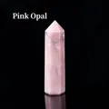 Polished Pink Opal hexagonal crystal tower with natural textures on black background - Pink Opal / Single Point 7-8cm