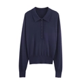 Polo in maglia blu scuro a maniche lunghe vestibilità slim con polsini a costine fini - S / Blu navy
