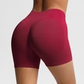 Short de yoga sans couture taille haute pour femme en rouge foncé avec effet push-up fessier - Bordeaux