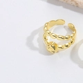 Gouden parelknoopring met bloemdetail op koraalsteen, Franse vintage stijl - Dubbele Laag Stijl (JZ0460-4)