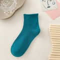 Dark teal cotton socks for women with stylish rolled cuffs and soft knit texture - One Size / Ink Blue