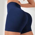 Pantaloncini da yoga a coste senza cuciture blu scuro a vita alta con effetto modellante - S / Blu Notte