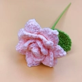 Handmade pink crochet rose with green leaves and stem for home decoration - Pointed Pure Pink