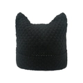 Primer plano de un gorro de punto de rayas negras con orejas de gato y textura - M (56-58cm) / Negro