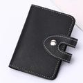 Black PU leather card holder with multi-card slots, metal snap button and white stitching - Black