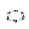 Elastic bracelet with irregular purple amethyst and clear crystal quartz natural stones - Purple and White