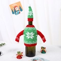 Pull de Noël tricoté rouge et vert pour bouteille de vin avec motif de flocon et bonnet - Style Flocon de Neige Vert