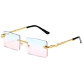 Rimless square sunglasses with blue-pink gradient lenses and gold snake-textured metal temples - Gold Frame Blue Pink
