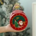 Red circular Christmas Eve gift box with Santa Claus print and sturdy handle - Christmas Side Round Apple Box-Red