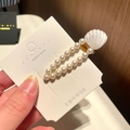 Cute mermaid starfish hair clip with white pearls and shell on gold metal base - 4# Teardrop Shell - White