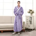 Men's thick lavender mink velvet robe with contrasting white trim and shawl collar - M / Male Style / Purple