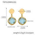 Square light blue glass stone earrings with golden stainless steel minimalist base - Earrings / Gold Lake Blue