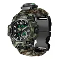 Tactical dual-display watch with jungle camouflage case and paracord survival wristband - 827-18 Bare Watch
