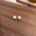 Elegant French style geometric white pearl stud earrings on a dark wooden surface - 16# Silver Pin Silver Imitation Shell Pearl (8mm)