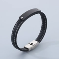 Bracelet minimaliste pour homme en cuir noir avec plaque en acier inoxydable brossé - 19cm / Noir