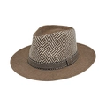 Bruine geweven fedora hoed met visgraatpatroon en gestreepte band voor mannen en vrouwen - M (56-58cm) / Khaki