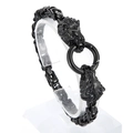 Pulsera de hombre con cabeza de león en negro mate y cadena bizantina estilo punk - Cabeza de León Negra (KB164510-Z)
