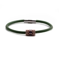 Green leather magnetic bracelet with rose gold charms and purple crystal accents - Green Leather + Rose Gold Charm
