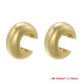 Chunky 18K gold plated C-shaped wide hoop earrings with polished finish 14x15mm - VE1021 Gold Smooth Surface