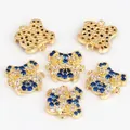 Gold plated bear connector with blue micro-paved crystals for DIY jewelry making - Gold Plated French Bulldog with Blue Zirconia