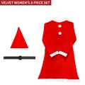 3-piece velvet Christmas costume for women featuring red dress with white trim and santa hat - Dress And Accessories / Gold Velvet Women's