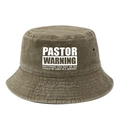 Washed cotton bucket hat in olive green with white text print on the front panel - Adjustable / Khaki