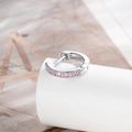 Mini silver hoop earring with pink zircons on a white display stand, 6mm or 8mm size - Light Pink (A516-6#)
