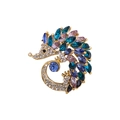 Colorful crystal hedgehog brooch with sparkling rhinestones set in gold-tone alloy - Blue